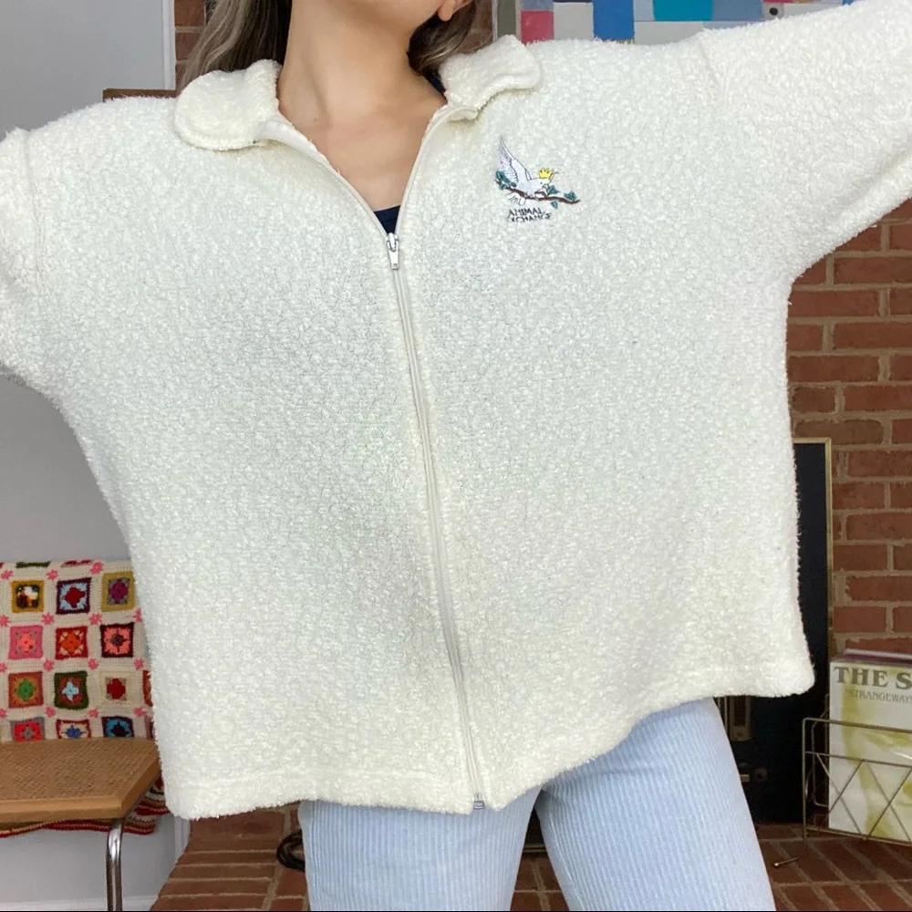 Vintage 90s Art Unlimited Animal Exchange Oversized Teddy Zip Up Sweatsh…